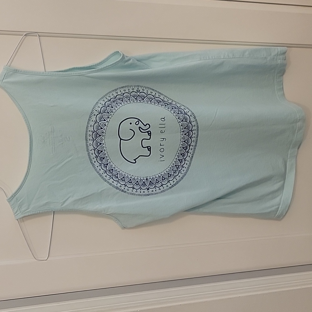 Ivory Ella Teal Blue and Navy Blue Sleeveless Tank Top with Elephant Design